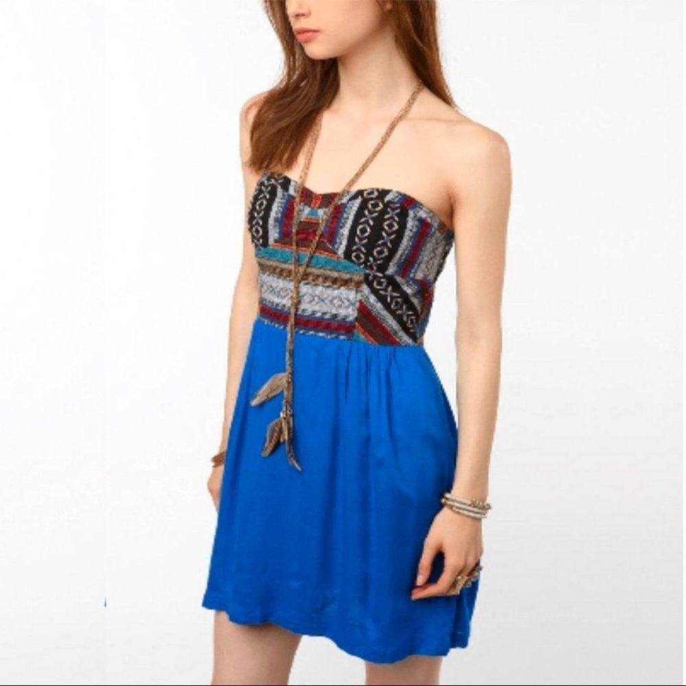 Staring at Stars Blue Tribal Print Strapless Mini Dress Size 4